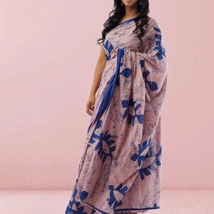 Elegant Jaipur Cotton Saree in Pink and Blue | Muvvas Boutique